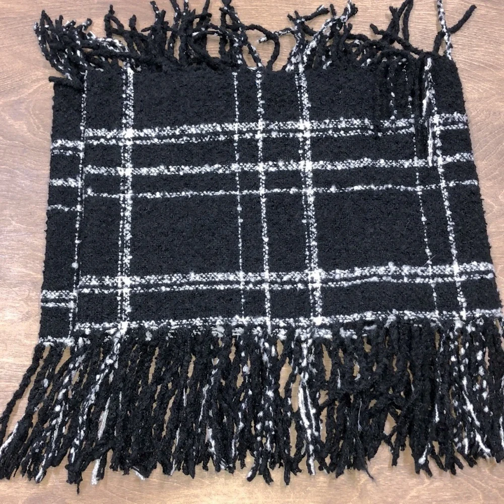 Black & white plaid flannel fringe infinity scarf